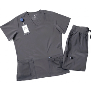 Scrubs for Women Set Jogger Style, Moisture Wicking 4-Way Stretch V-Neck Top & Pants with 9 Large Pockets Gray, 2X Large