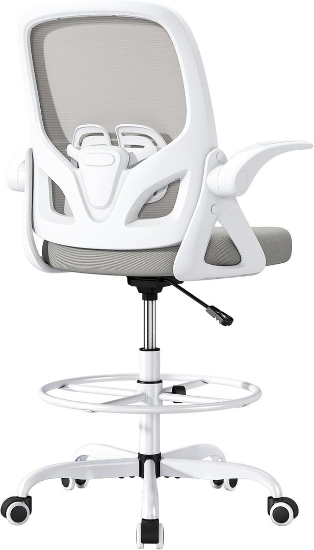 ORRSAKER Drafting Chair Tall Office Chair for Standing Desk, Breathable Mesh Ergonomic Computer Desk Chair with Flip-Up Armrests, Adjustable Lumbar Support and Footrest Ring,300 LBSGray, O355-S