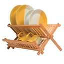 KAEASOUS Bamboo Dish Drying Rack - Large 2 Tier Wooden Dish Drying Rack for Kitchen, Wooden Plate Rack with Foldable Design, Drying Rack for Dishes, Utensils and Cups, Folding Dish Rack for Kitchen