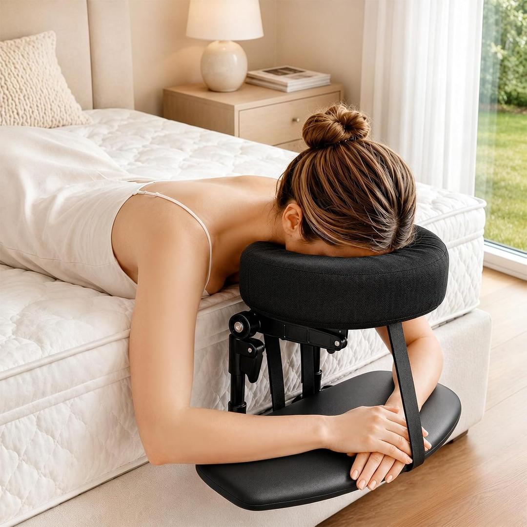 Massage Headrest for Bed, Adjustable Massage Face Cradle at Home, Portable Massage Table Kit for Sleeping Mattress, Face Down Pillow for Face Support & Post Eye Surgery Recoverywith Armrest Shelf, Basic Set