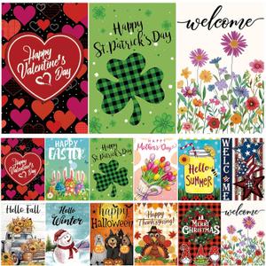 Seasonal Garden Flags Set of 12 Double Sided 12 x 18 Inch, Small Yard Flags for Outside, Summer Fall Garden Flag, Christmas Halloween Winter Outdoor Flag, Holiday Garden Decorations for All Season