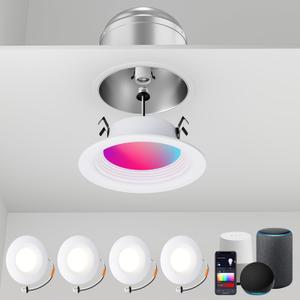 Gefolly Smart Recessed Lighting 4 Inch, Led Can Lights for Ceiling Color Changing Wi-Fi Bluetooth Connect, Dimmable Retrofit Led Recessed Light Compatible with Alexa & Google Assistant,1000 LM 4Pack