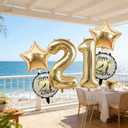 40 Inch Champagne Gold 21 Number Balloons Light Gold Number 21 Foil Mylar Helium Balloons,18 Inch Stars Happy Birthday Round Balloon for Girls Boys 21th Happy Birthday Anniversary Decoration Supplies, Large