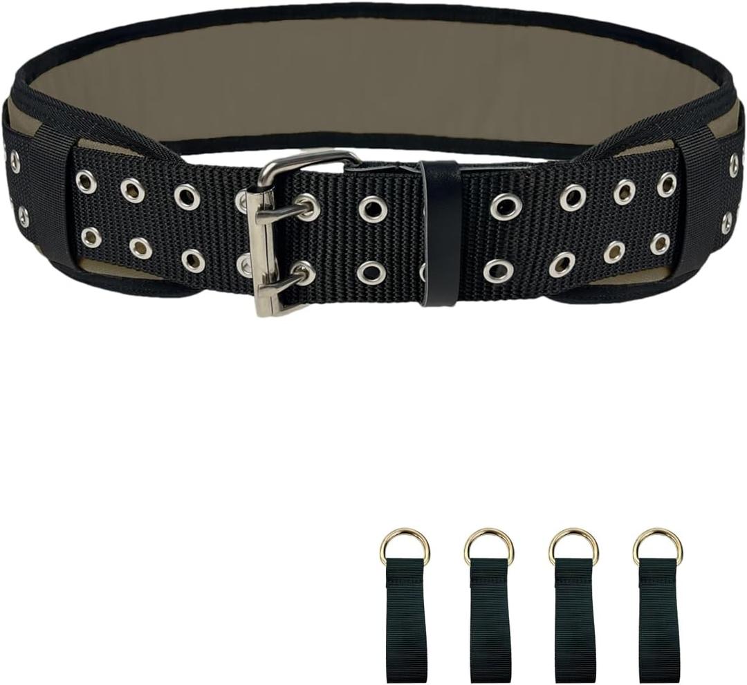 Heavy-Duty Padded Work Belt with D Rings,Tool Belt Fits Waists 31 To 49 InchesAdjustable Holds Most Tool Belt Pouches Green (3.5 inches)