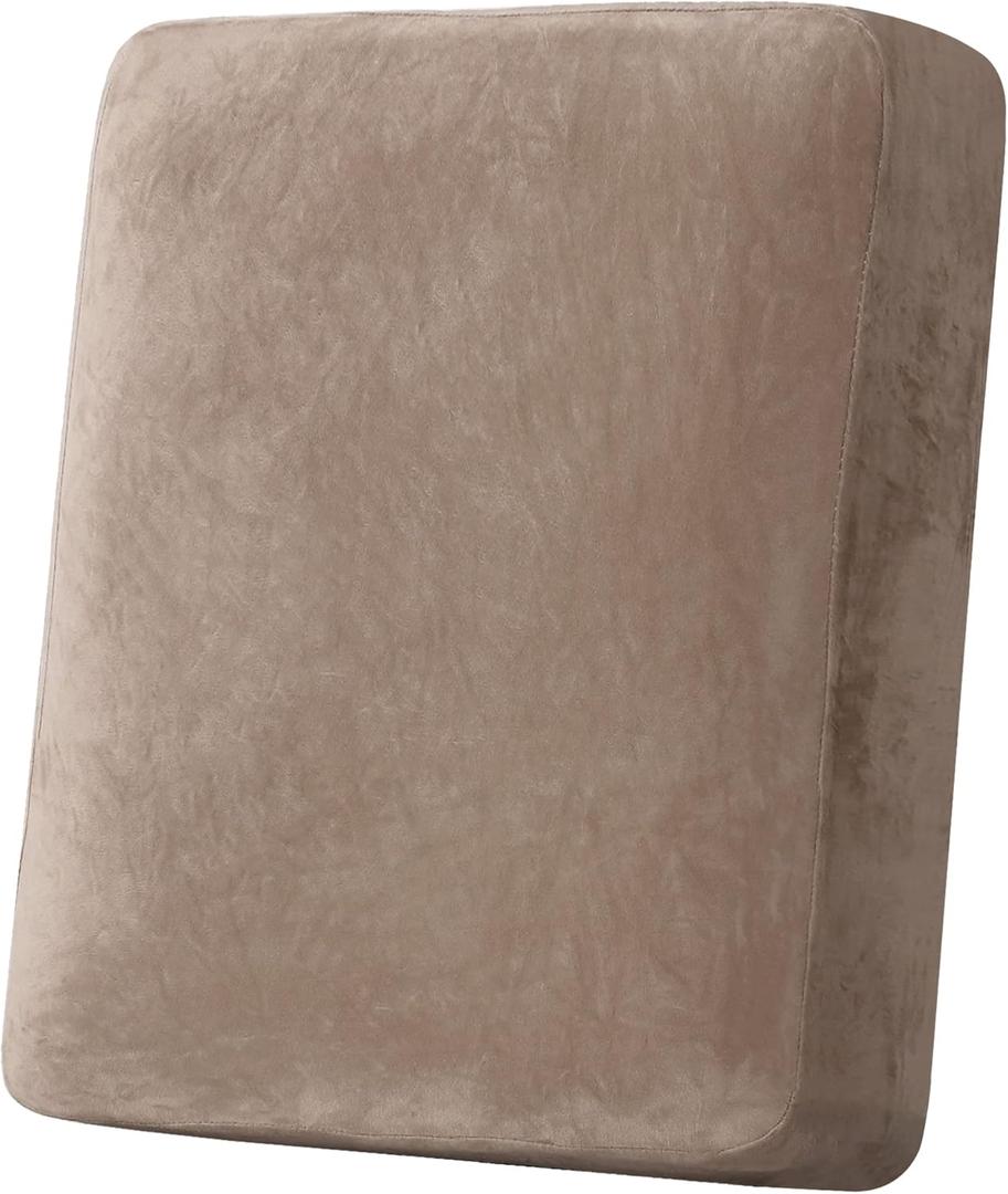 H.VERSAILTEX Velvet Stretch Couch Cushion Cover Plush Cushion Slipcover for Chair Cushion Furniture Protector Seat Cushion Sofa Cover (1 Piece Armchair Cushion Covers, Taupe), 30.5"D x 29.5"W x 10"H