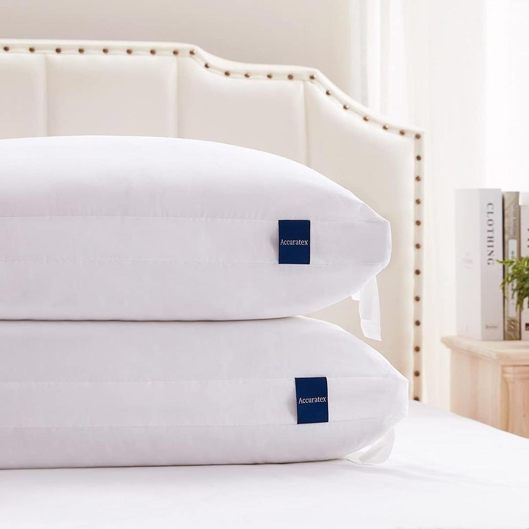 ACCURATEX Pillows Queen Size Set of 2, Hybrid Shredded Memory Foam Pillow[Adjustable Loft], Fluffy Down Alternative Fill Removable Cotton Cover, Firm Supportive Pillow for Side Back Sleepers (White)