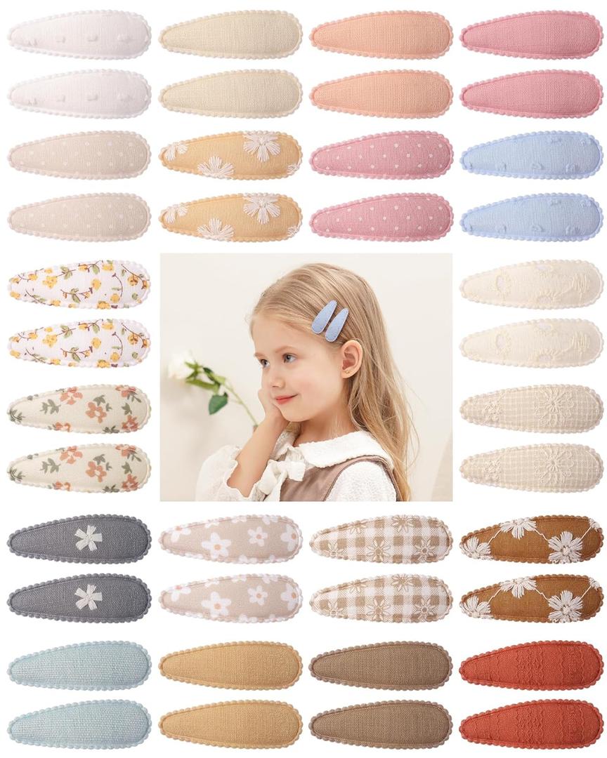 doboi 40Pcs Toddler Hair Clips Baby Girl Hair Bows Clips Floral Print Non Slip Wrapped Snap Hairpins Flower Clips for Hair Barrettes Hair Accessories for Baby Toddler Girls Kids
