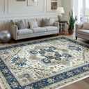 Machine Washable Area Rug 8x10 - Large for Living Room Vintage Oriental Soft Rugs, Low Pile Thin Floor Carpet with Non Slip Backing for Bedroom, Dorm, Under Dining Room Table, Indoor House, Office (Blue/Gray)