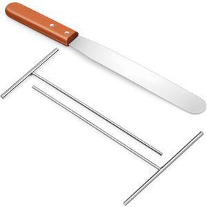 Crepe Spreader and Spatula Kit 5" and 7" T-Shaped Batter Spreaders 12" Wood Handle Offset Spatula Stainless Steel Crepe Spreader Tool Pancake Tools for Crepes Pan Maker