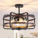 17.71'' Farmhouse Cage Semi Flush Mount Ceiling Light Fixture 4-Light Rustic Metal Ceiling Lighting Industrial Light Fixtures Vintage Ceiling Mount Black Chandeliers for Dining Room Kitchen Foyer E26
