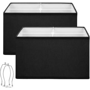 Black Lamp Shades Set of 2, Large Rectangle Lampshades Replacement, 16"L x 8"W x 10"H, Fabric Lamp Shade for Table Lamps Floor Lamps, Spider, Harp Holders Included, Easy Assembly Required