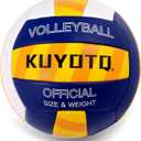 KUYOTQ Outdoor Beach Volleyball, 3MM Thickened Surface Soft Leather Volleyball for Youth Mens,Beach Play,Game, in&Outdoor Training (Official Size,Deflated) (Blue/Whilte/Yellow StripedThickened Leather)