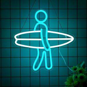 Surfer Neon Sign for Home Décor, Surfboard Neon Light for Wall Decor, Surfing Led Sign, Gym Room Bedroom Decoration, Sports Neon Signs, Men Women Boys Birthday Christmas Gifts Size 16''