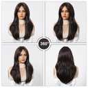Brown Real Hair Wigs Long Straight with Curtain Bangs Wigs Human Hair Natural Looking for Daily Party Use (Brown,20 inch)