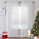 MISS SELECTEX White Silver Sheer Curtains for Bedroom - Sparkle Sheer Curtains 63 Inch Length Moroccan Damask Linen Look Rod Pocket Light Filtering Semi Sheer Window Curtains, 52 x 63 Inch, 2 Panels