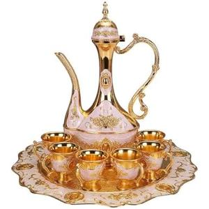 SEEK RARE Large Vintage Turkish Tea Set Coffee Service Set Teapot Sets for Adults Home Party Decor Golden White