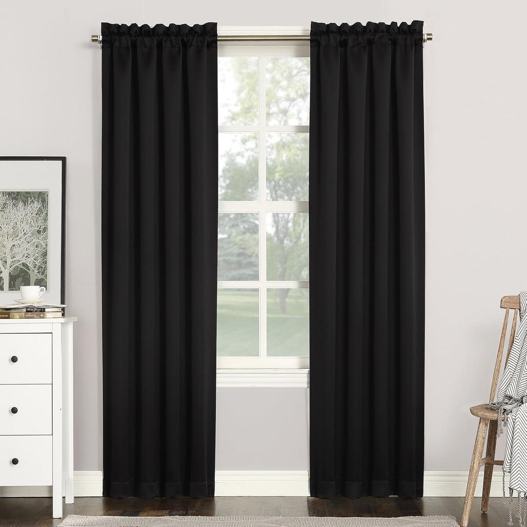 Sun Zero Easton Energy Saving Blackout Rod Pocket Curtain Panel, 40" x 84", Black