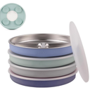 Elk and Friends 7.8” Stainless Steel Non Divided Plates with Silicone Sleeve + Storage Lid | Baby, Toddler, Kids | Dishwasher Safe | Dinner & Snack Plates | 4 Pack