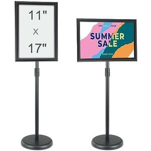 VEVOR Pedestal Sign Holder, 11 x 17 Inch Vertical and Horizontal Adjustable Poster Stand, Heavy-Duty Floor Standing Sign Holder with Round Base for Display, Advertisement, and Outdoor, Black