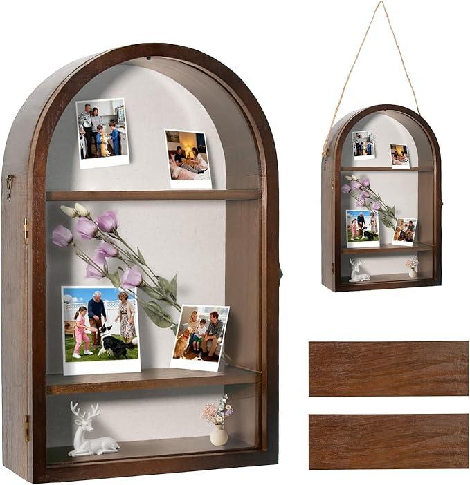 Shadow Box Frame 10x16, Deep Display Case with Removable Shelves, Linen Back & Acrylic (Plexiglass) Door, Large Memory Box for Medals, Photos, Keepsakes & Pet Memorials