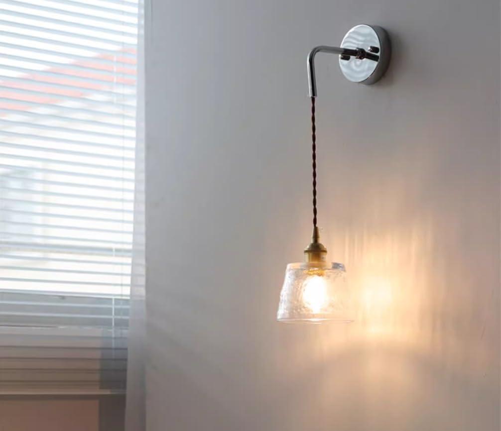 Modern Wall Sconce Light Fixtures Vintage Wall Sconce Adjustable Cord Wall Lamp with Glass Shade Hanging Wall Sconce ,Modern Wall Lamp Fixtures Decor for Bedside Bedroom Indoor Doorway (Chrome Color)