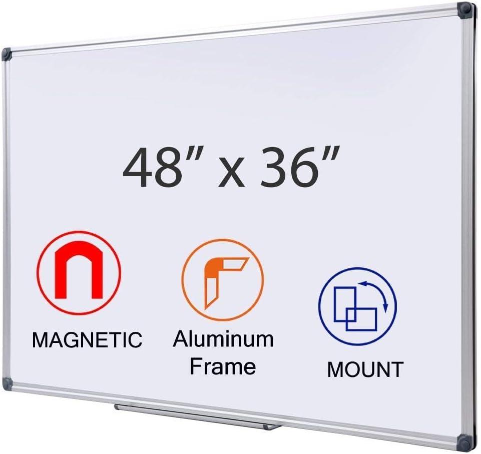 48 x 36 Inches Magnetic Whiteboard for Home Office Collaboration, Classroom Teaching - 4 x 3 ft Anti-Ghosting Dry Erase Board with Aluminum Frame for Brainstorming and Agile Management