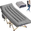 Folding Camping Cot for Sleeping, Portable Cots for Adults, Heavy Duty Cot Bed 550LBS(Max Load), Extra Wider Cots with Large Pocket for Outdoor, Office, Beach (Stripe Grey(with Mattress))