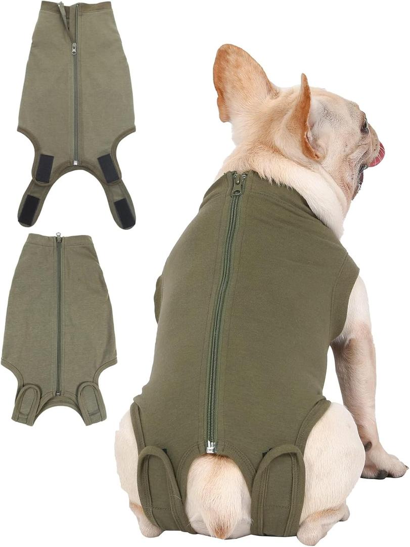 Dog Surgery Recovery Suit - After Spay, Abdominal Wounds Post Surgical Recovery, Anti Licking Breathable Dog Onesies for Small, Medium & Large Pet, Alternative Bandages Cone E-Collar (Medium (Back length: 14.6"), Army)