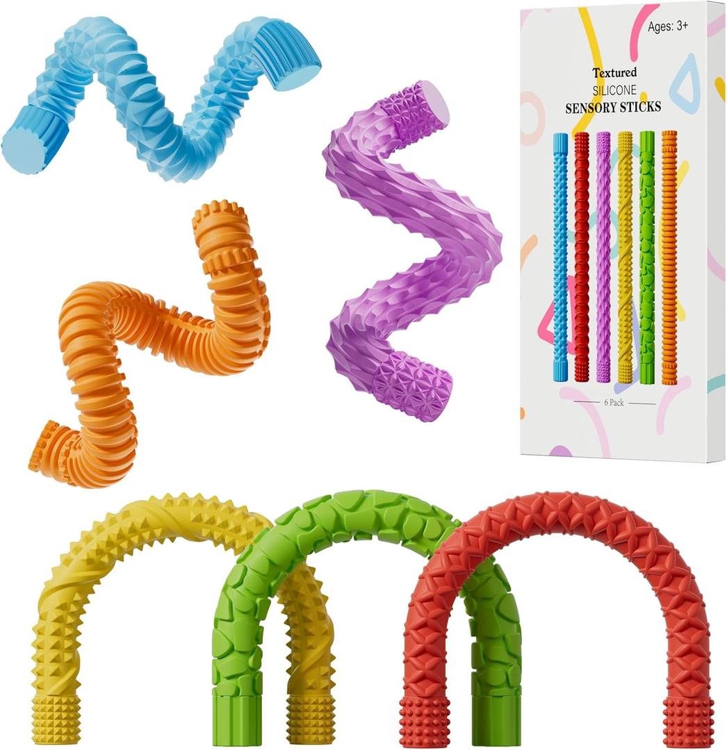 2 x Fidget Sensory Sticks for Kids,6PCS Textured Fidget Toys for Stress Anxiety Autistic ADHD,Calm Down Travel Airplane Essentials Toys,Stuffers Gifts for Teens Boys Girls