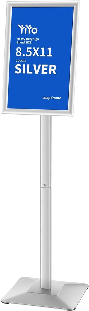 YIYO Sign Stand Poster Standadjustable heavy duty pedestal Sign Holder Floor Standaluminium frame floor standing for display 8.5*11 inchSilver (8.5*11 Silver)