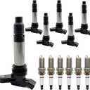 6pcs Ignition Coil and Spark Plugs Replacement for Volvo XC60 2010-2011, XC90 2007-2011, S60 2011-2012, S80 2007-2011, XC70 2008-2011, V70 2008-2010 & Land Rover LR2 2008-2012 6-PC Set