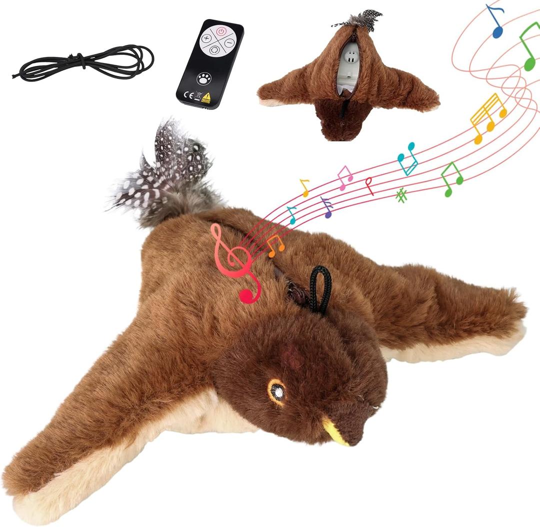 2026 New Flapping Flying Bird Cat Toy - Meowdy Chirping & Flapping Wings, Electric Interactive for Indoor Cats (Brown)