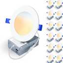 12 Pack 4 Inch 5CCT LED Recessed Light, Silm Canless Recessed Lighting, Dimmable, Damp Rated, 2700K-5000K Selectable, Wafer Ceiling Downlight with Junction Box, 750LM, 9W 120V, ETL&FCC