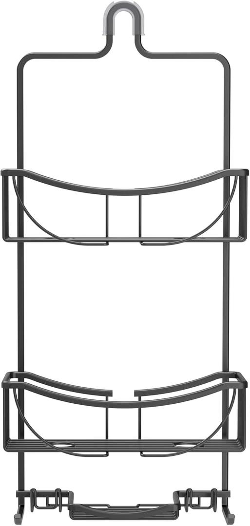 Better Living Venus 3 Tier Aluminum Shower Caddy, Black | Rustproof Over Shower Head Organizer, 2 Large Baskets, Built-in Hooks & Soap Dish, Suction Cups, Anti-Slip Collar, No Drill