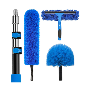 20 Feet High Reach Duster Kit with 5-12 Ft Extension Pole, Cobweb Duster with Telescoping Pole, Window Squeegee with Scrubber, Spider Web Brush, High Ceiling Fan Duster for High Window, Interior Roof