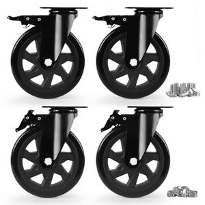 Caster Wheels, Heavy Duty 6 Inch Casters Set of 4, Locking Swivel Casters Wheels for Cart, Furniture and Workbench, Black