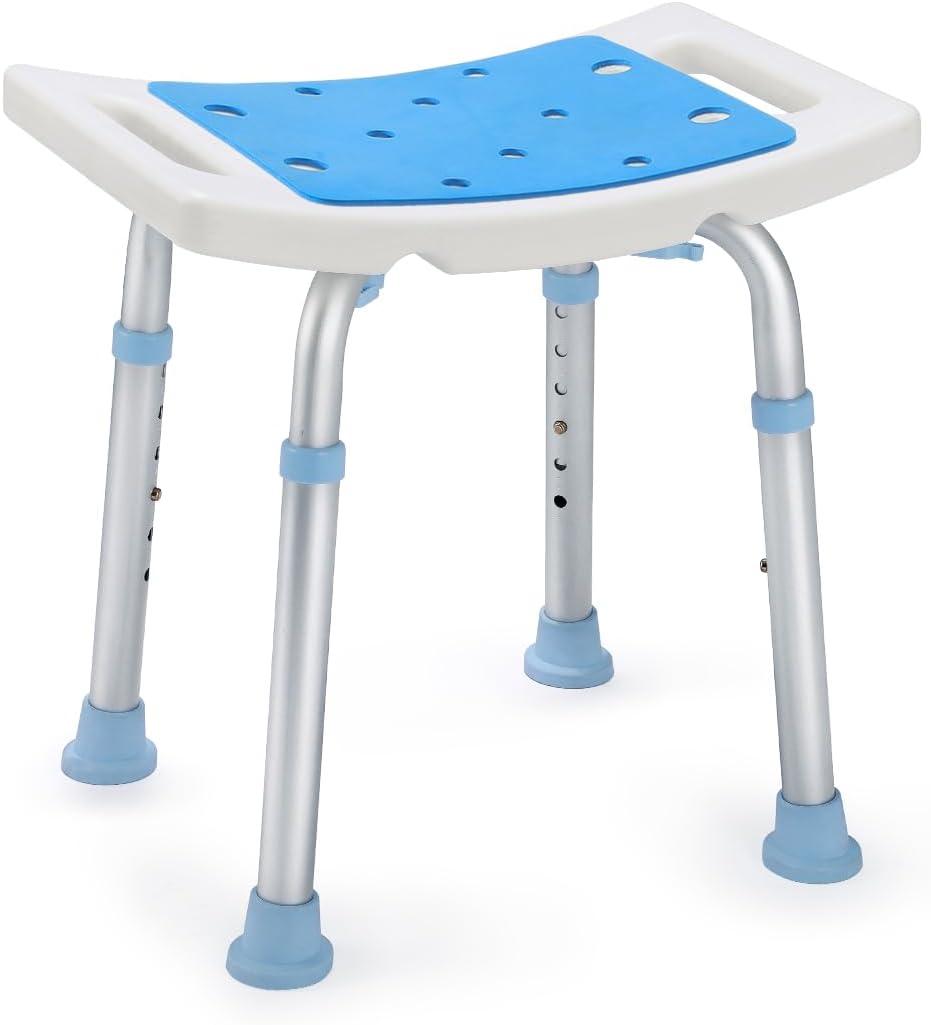 OasisSpace Shower Chair, Adjustable Bath Stool Chair for Inside Shower - Tool Free Anti-Slip Bench Bathtub Stool Seat with Durable Aluminum Legs for Elderly, Senior, Handicap & Disabled (1 Count (Pack of 1))
