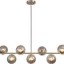 KCO Lighting Mid Century Modern 7-Light Silver Chandelier Brushed Nickel Kitchen Island Pendant Lighting Smoke Gray Glass Globe Hanging Ceiling Pendant Adjustable Round Ball Foyer Chandelier