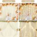20x10FT Beige Backdrop Curtains with Lights for Parties,Wrinkle Free Wedding Photo Backdrop Curtains for Baby Shower Birthday Ceremony Reception Home Party Decorations-5ft x 10ft,4 Panels