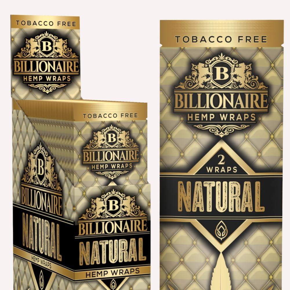 Billionaire Wraps - Natural Flavor Rolling Papers (Full Box) 25 Packs, 2 Sheets Each