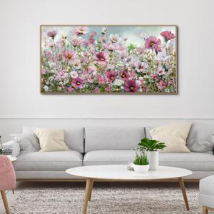 yiijeah Wall Art for Living Room Fower Bedroom Floral Canvas Framed Prints Pictures Colorful Wall Decor Watercolor Large Nature Wildflower Paintings 58x29 Inches