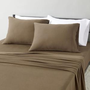 Amazon Basics 100% Cotton Jersey Bed Sheet Set, King, Brown, Solid