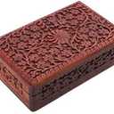 Ajuny Handcrafted Wooden Jewelry Box for Men & Women - Floral Decorative Keepsake Treasure Chest, Multipurpose Storage Box, Ideal Gift 8x5 Inch