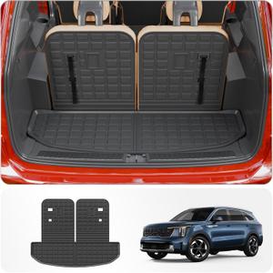 Cargo Mat Compatible with 2021-2025 2026 Kia Sorento Cargo Liner Trunk Mat Trunk Liner TPE All Weather Back Seat Cover Protector 2024 Sorento Accessories (Trunk Mat with Backrest Mat)