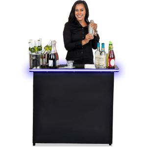 GoBar Portable Bar Table for Events - Black, 3 Skirts, or LED - Pop Up Mobile Bartending Station with Travel Carrying Case, 39 x 36 x 15 inches