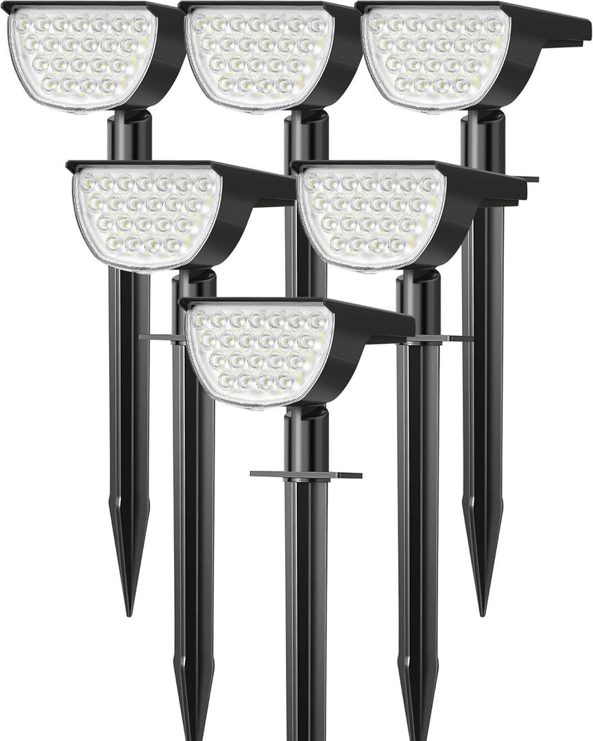 Solar Lights Outdoor Waterproof IP65, Solar Powered 76 LED 3 Lighting Modes Solar Spot Lights Outdoor for Yard Garden Landscape Pathway (Cool White, 6 Pack)