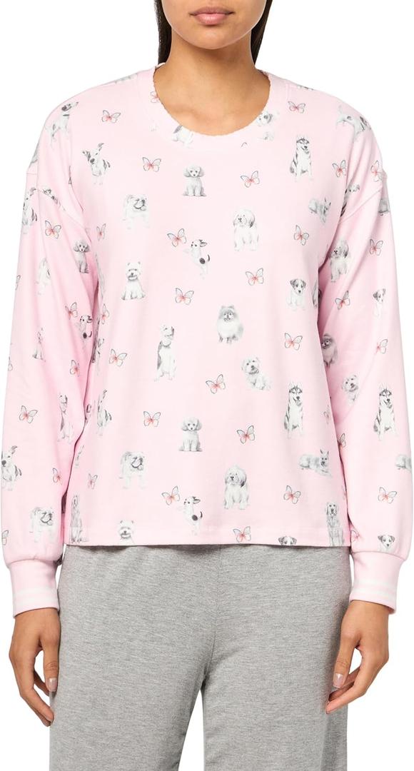PJ Salvage Womens Butterfly Grove Long Sleeve (Medium, Pink Tint)
