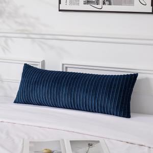 UGASA 14x36 Inch Pillow Cover Pack of 1 Soft Boho Stripe Corduroy Large Long Rectangle Lumbar Cushion Case Farmhouse Decorative Throw Pillowcase for Bed, Couch, Sofa, Bedroom, Living Room, Navy Blue