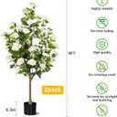 4FT Artificial Camellia Tree 2 Pack, Faux Floral Plant in Cement Pot Fake Silk Camellia Plants for Home House Living Room Office Decor