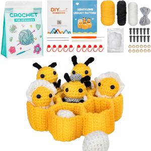 PADONISE Crochet Kit for Beginners, Bee Knitting Set, Crafts for Adults Kids Teen, Beginner Crochet Kit with Step-by-Step Video Tutorials, Valentine Gift for Girls 8-12 Women Mom